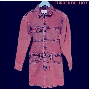 NWOT Current/Elliott Acid Wash Red Burnout Denim Mechanic Vibe Dress